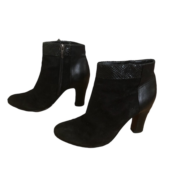 Sam Edelman Black Block Heel Leather and Suede Ankle Booties - Picture 2 of 7